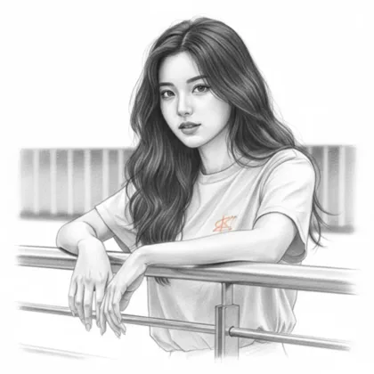 Young woman with long hair leaning on a railing